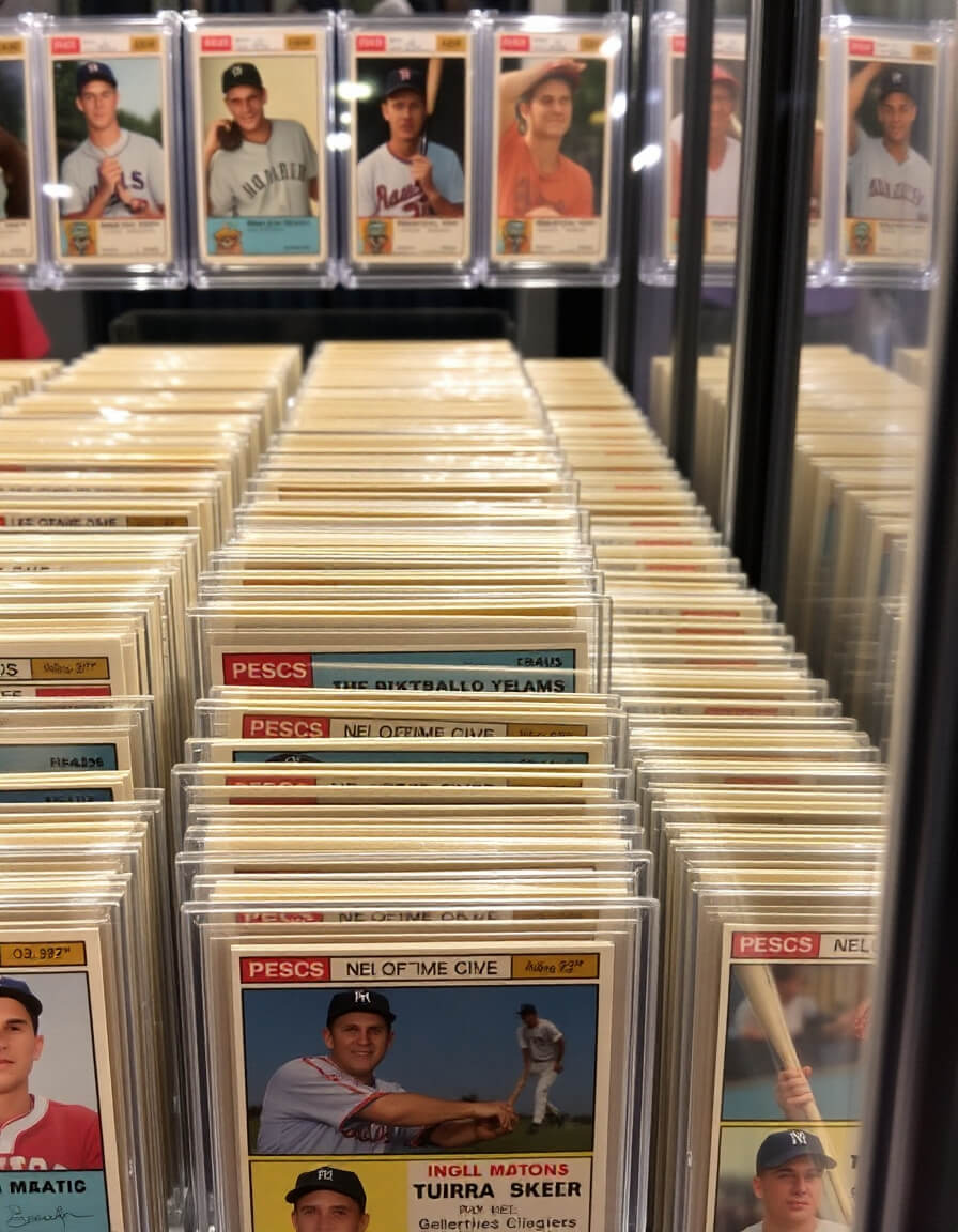 Vintage graded baseball cards from dealers at a major sports card show.