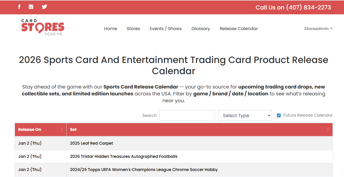 Checkout 2026 Trading Card Release Calendar on CardStoresNearMe.com