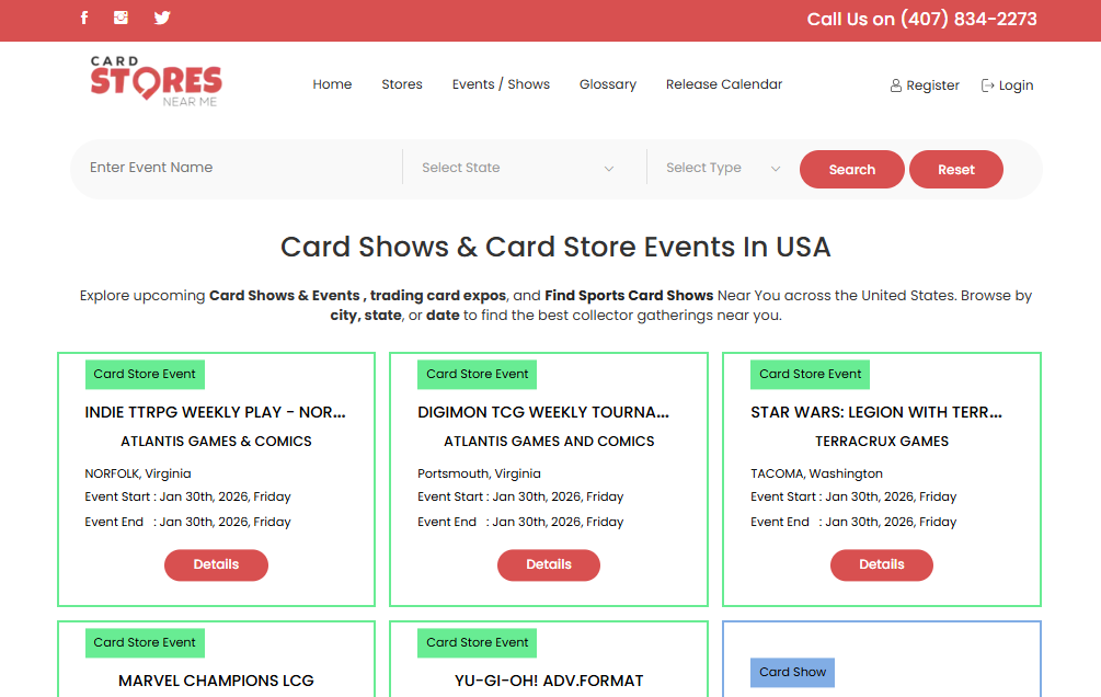 Find Card Shows and Trading Card Events Near You on CardStoresNearMe.com